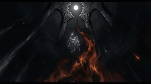 Gandalf falling through the infinite darkness beneath Khazad-dum -- his body tumbling downward in a vast black void, still grappling with the Balrog\'s burning form far below. Above, impossibly far, a…