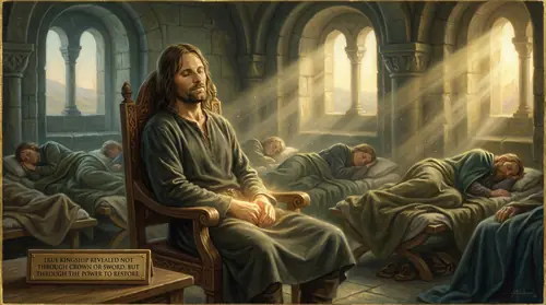 Dawn breaks over the Houses of Healing. Aragorn sits exhausted but at peace, the patients around him now sleeping naturally rather than trapped in shadow. His hands, though weary, still carry a faint…
