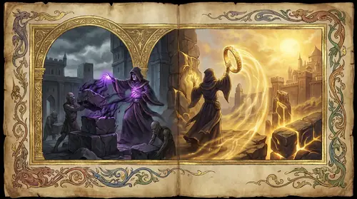 A timeline visualization showing the six-century gap: on the left, SA 1000, Sauron beginning construction with his own native power, dark energy flowing from his hands into the first foundation…
