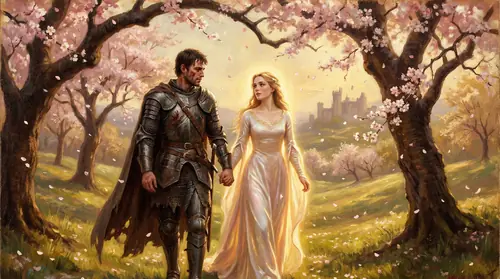 Beren and Luthien walk hand in hand beneath the flowering trees of Doriath in spring. The contrast is striking - he rough and mortal, she radiant and eternal - yet their hands are clasped, their eyes…