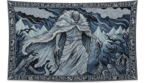 Helm Hammerhand clad entirely in white, gaunt and spectral, stalking through snow-covered darkness with bare hands like claws, more wraith than man, haunting atmospheric artwork