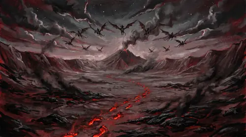 Frodo invisible to ordinary eyes now, but his footprints in the ash glow faintly red as he steps forward — and far away across Mordor, the Nazgul on their fell beasts have suddenly wheeled in the sky…