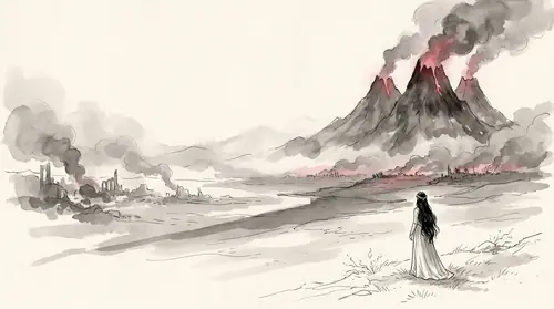 A somber wide vista of the wars of Beleriand grinding on: smoking battlefields, ruined elven realms, distant Thangorodrim still fuming on the horizon, Morgoth\'s shadow still over the land long after…