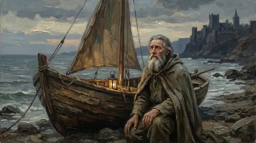 Amandil, the last lord of Andunie, preparing his small ship for the desperate voyage west. He is old but determined, his face showing both hope and resignation. Unlike the Great Armament, his vessel…