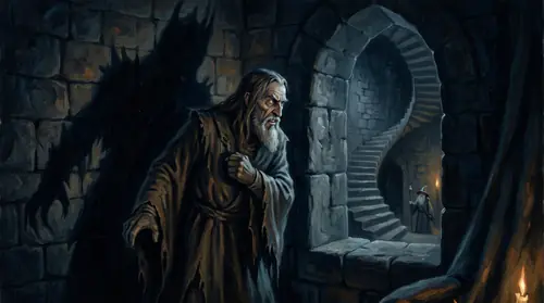 Saruman pulls back from the window of Orthanc, his face hardening, the flicker of his former self extinguished. His hand, which had been reaching forward, clenches into a fist at his side. The…