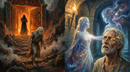 Hurin freed at last, descending from Thangorodrim -- an old man now, white-haired and broken, walking through the gates of Angband unchallenged. Morgoth watches from within, satisfied. Then the scene…