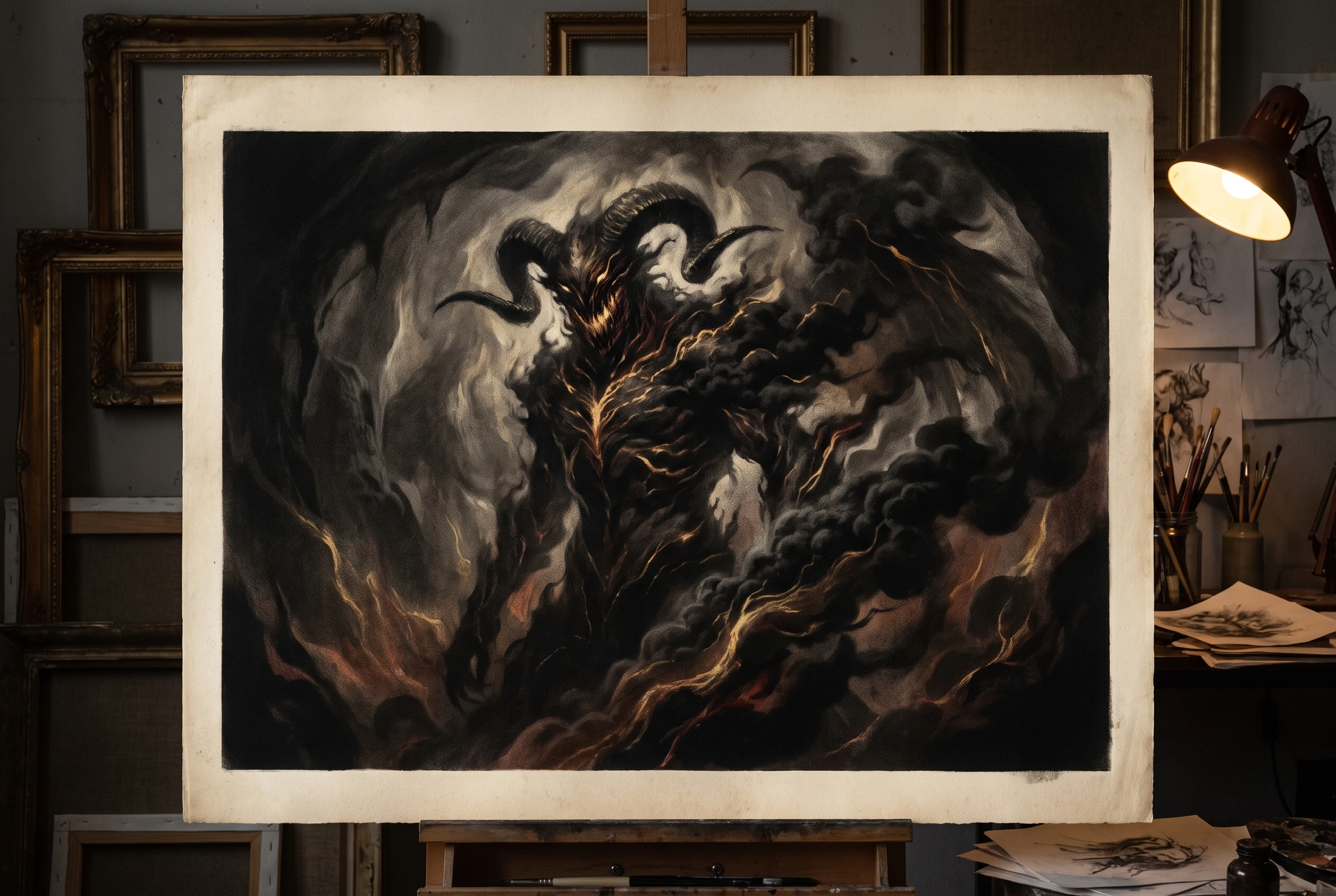 Current house Balrog, for the record: ram horns, shadow, flame, and smoke that suggests wings without committing to them. Zero goat qualities. I checked.