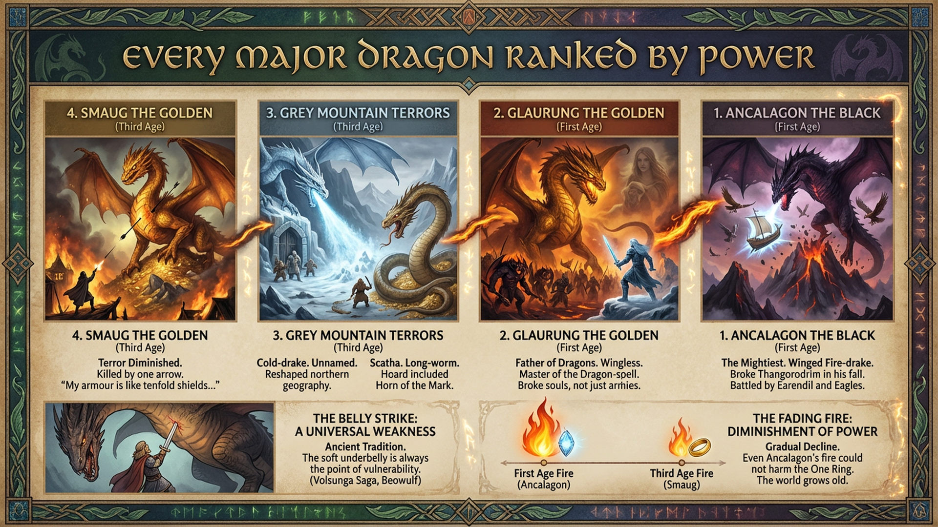 Every Dragon in Tolkien Ranked by Power | Tolkien Lore Explained Infographic
