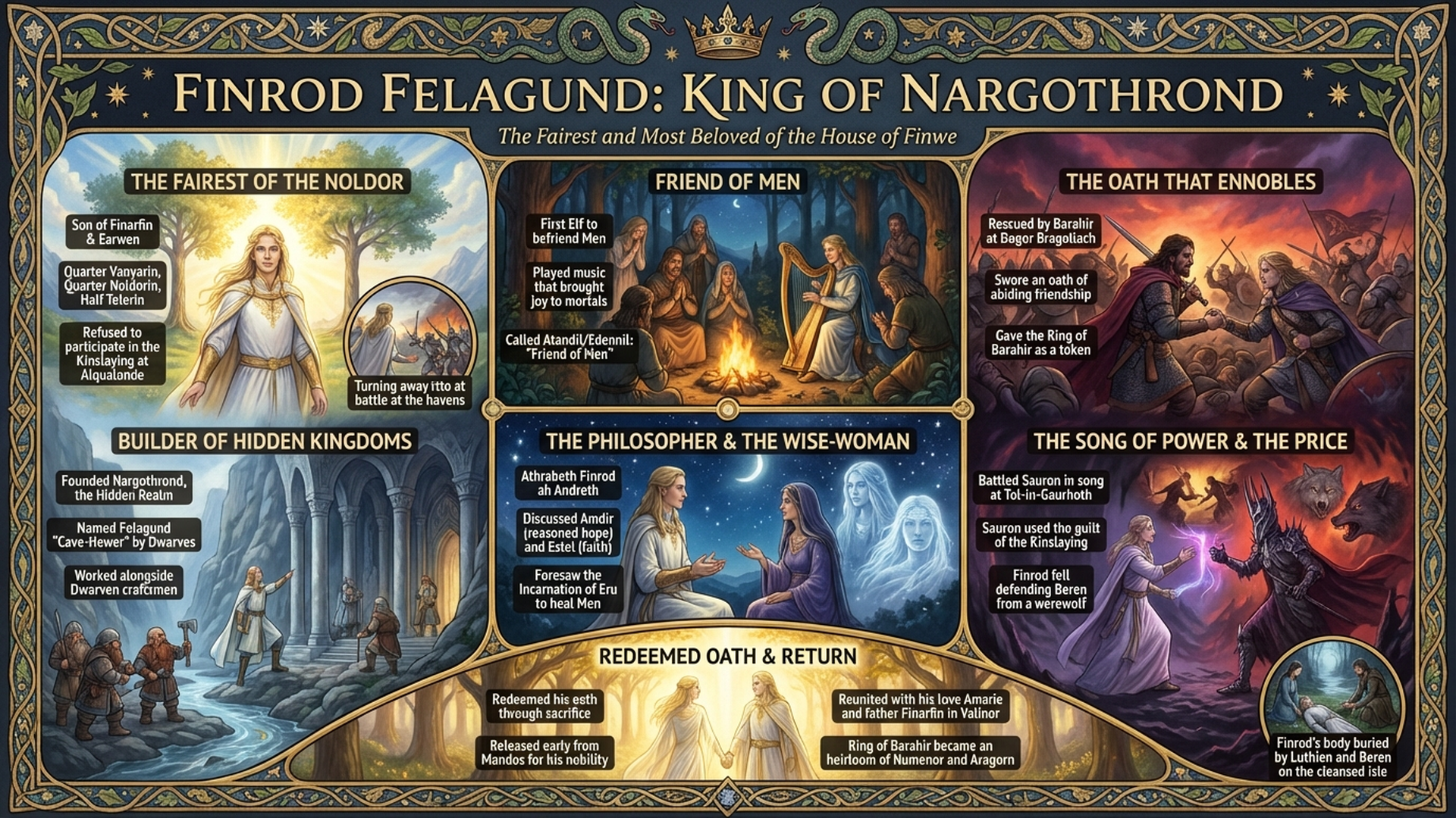 Finrod Felagund: The Elf Who Killed a Werewolf Barehanded | Silmarillion Explained Infographic