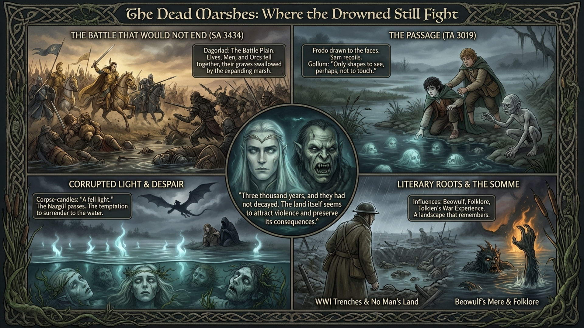 The Dead Marshes: War That Refuses to Stay Buried | Tolkien Lore Explained Infographic