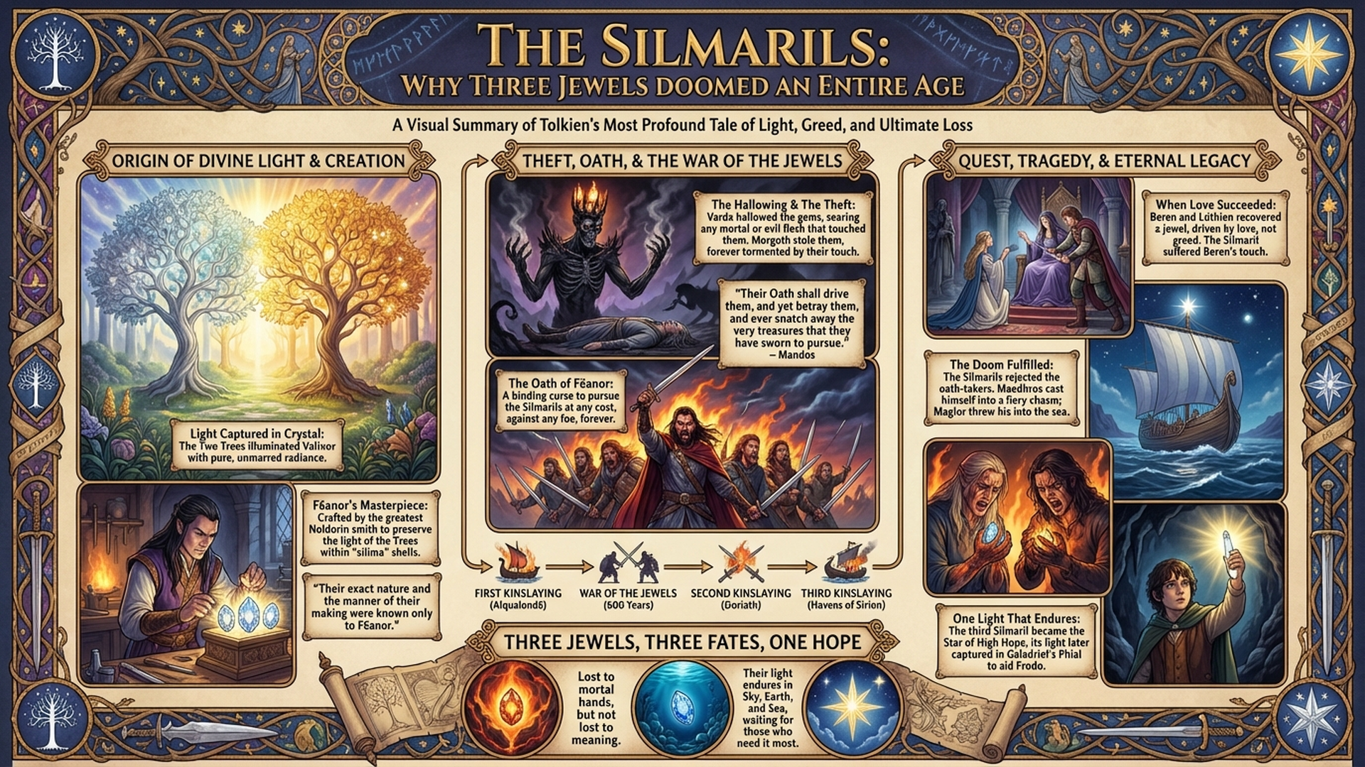 The Silmarils: Three Jewels That Doomed the First Age | Silmarillion Explained Infographic