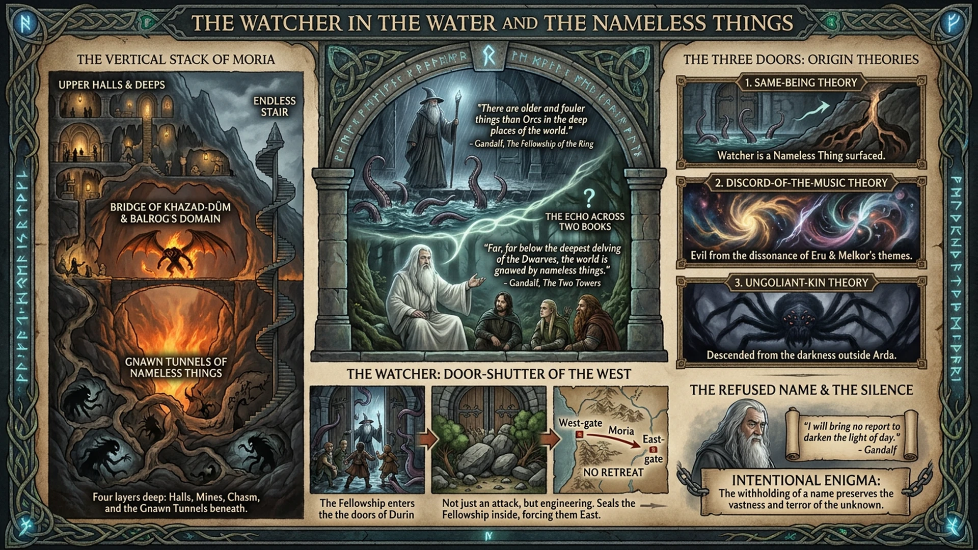 The Watcher in the Water: What Gnaws Beneath Moria? Infographic