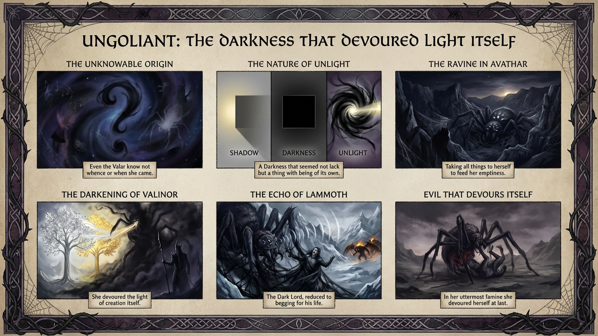 Ungoliant: The Darkness That Devoured Light Itself Infographic