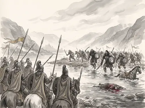 First Battle of the Fords of Isen: Théodred, the King's son, is slain holding the fords; Grimbold and Elfhelm keep the crossing.