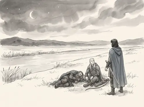 Third day of running; the Three Hunters cross the East Emnet toward the Entwash and rest at night.
