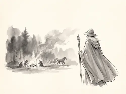 An old man appears at the Three Hunters' camp; Gandalf will guess it was Saruman.