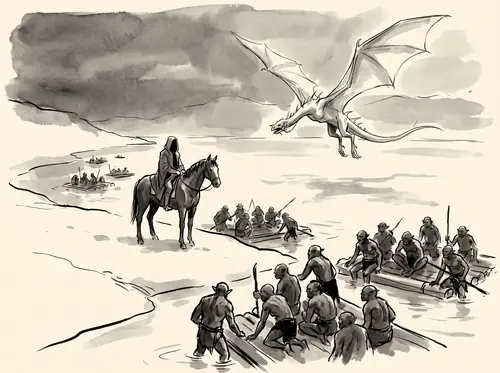 The Morgul-host under the Witch-king forces the crossing at Osgiliath and drives Faramir back to the Rammas.