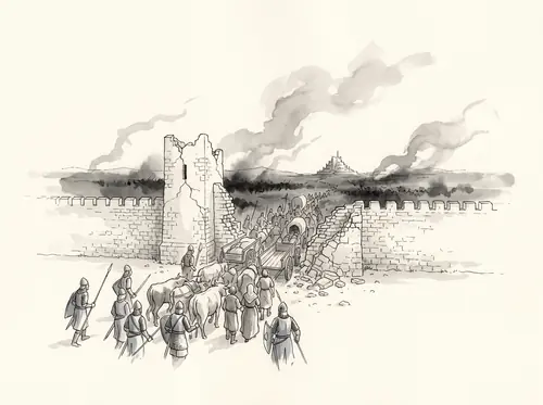 The Rammas is breached; the Pelennor is overrun; Faramir, wounded by a Southron dart, is carried to the City; the siege begins.