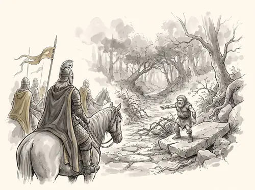 Théoden in Drúadan Forest; the Wild Men report the enemy holds the West Road.