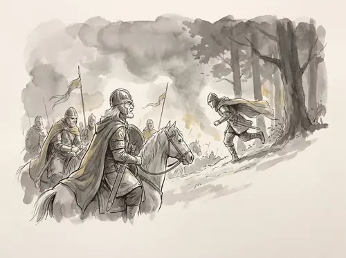 The Rohirrim, led by the Wild Men, reach the Grey Wood; Elfhelm's scouts find the Rammas breached and the road open.