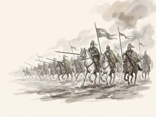 At cockcrow the horns sound: Théoden charges and is slain under Snowmane; Éowyn kills the Witch-king; Éomer takes the kingship and fights on.