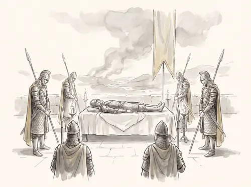 Éomer sits in the Debate; Théoden lies in state in the Citadel; Éowyn in the Houses of Healing.