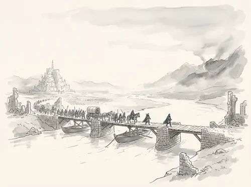 The Host of the West, some seven thousand, marches from Minas Tirith and crosses at Osgiliath into Ithilien.