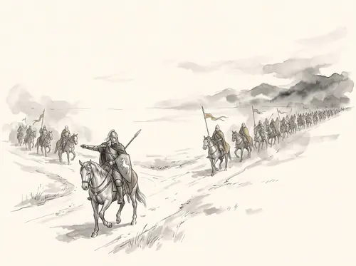 Éomer rides with the Host; Elfhelm's Riders go into Anórien against the enemy there.