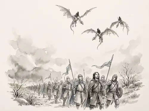 The Host draws near the end of the living lands; Nazgûl hang high above; the gloom deepens.