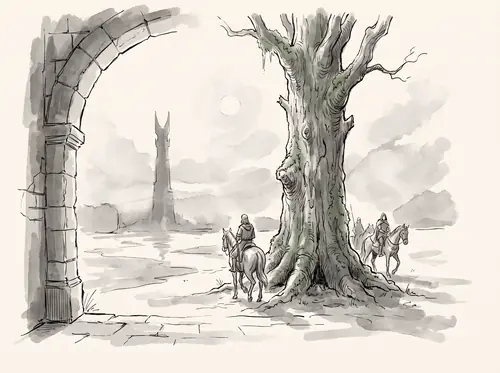 Treebeard receives Théoden and Gandalf and undertakes to keep Saruman in Orthanc.