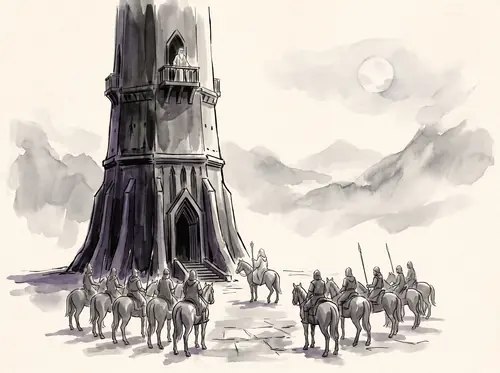 Gandalf parleys with Saruman, breaks his staff, receives the palantír; after Pippin's folly rides with him for Minas Tirith.