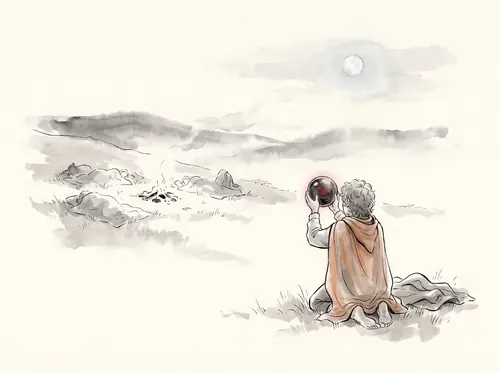At Dol Baran Pippin looks into the palantír and is questioned by Sauron; Gandalf rides off with him for Minas Tirith.
