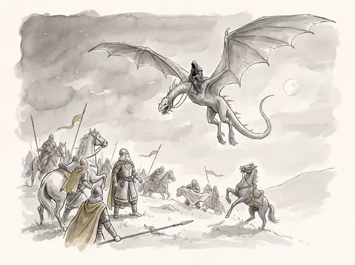 Théoden reaches Isengard at noon, rejects Saruman's voice, and camps at Dol Baran; a winged Nazgûl passes over the camp.