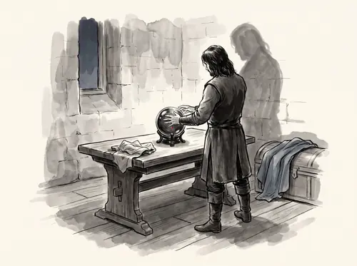 Overtaken in the early hours by Halbarad's Dúnedain and Elrond's sons; at the Hornburg Aragorn dares the Orthanc-stone, then sets out for Dunharrow.