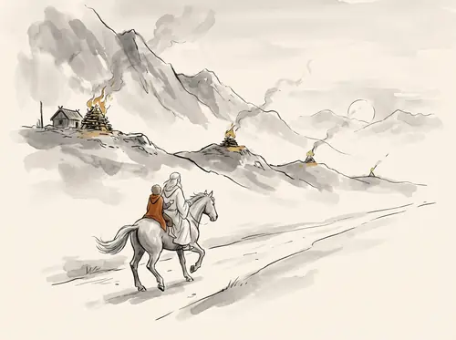 Pippin wakes on Shadowfax to see the beacons of Gondor blazing on the hills of Anórien.
