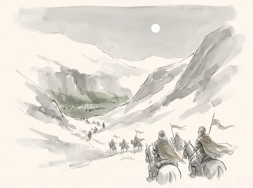 Théoden's company continues toward Harrowdale.
