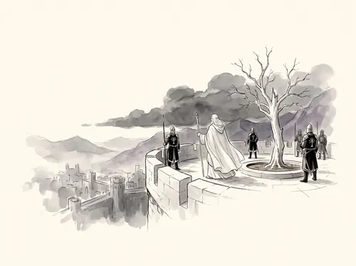 Gandalf reaches Minas Tirith and warns Denethor; he foretells that there will be no dawn.