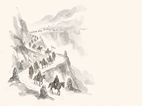 Théoden comes to Dunharrow; the Red Arrow arrives; he resolves to ride for Gondor with the full muster.