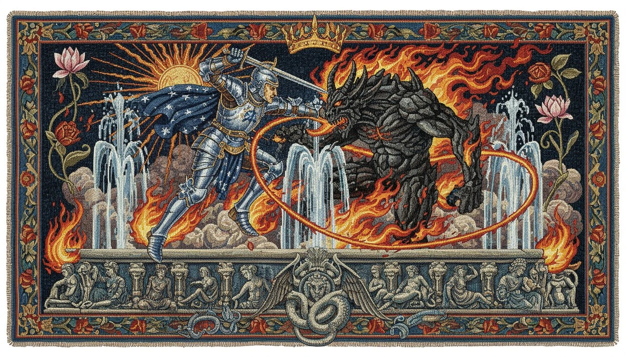 A woven tapestry of the duel at the fall of Gondolin